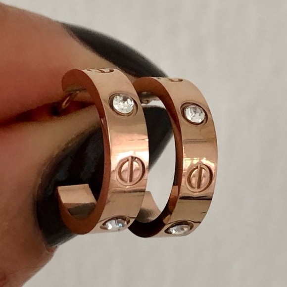 Rose Gold Small Screw Zirconia Hoops - Picture 6 of 8